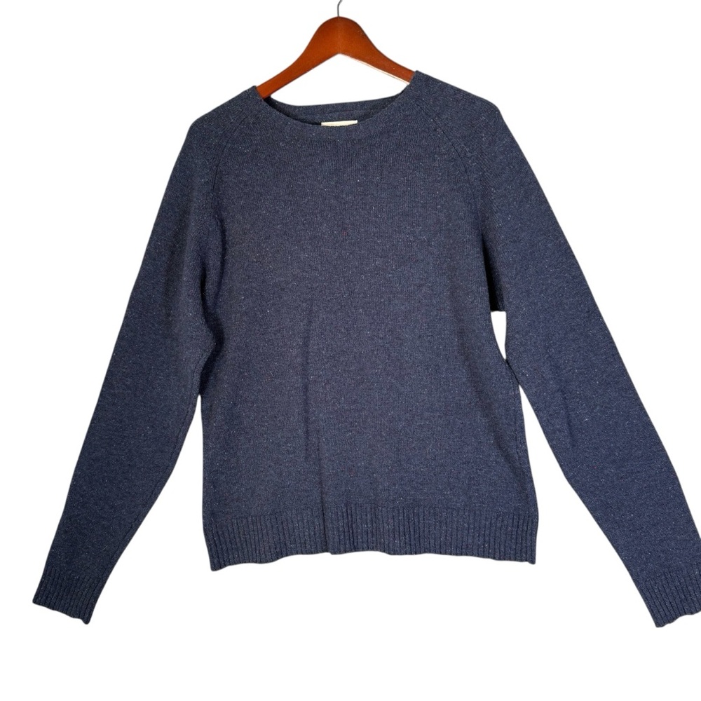 Huckberry Wills Blue 100% Wool Sweater Blue Crew Neck Minimalist Casual Office